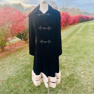 Vintage Black Velvet Coat with Mink Fur Trim